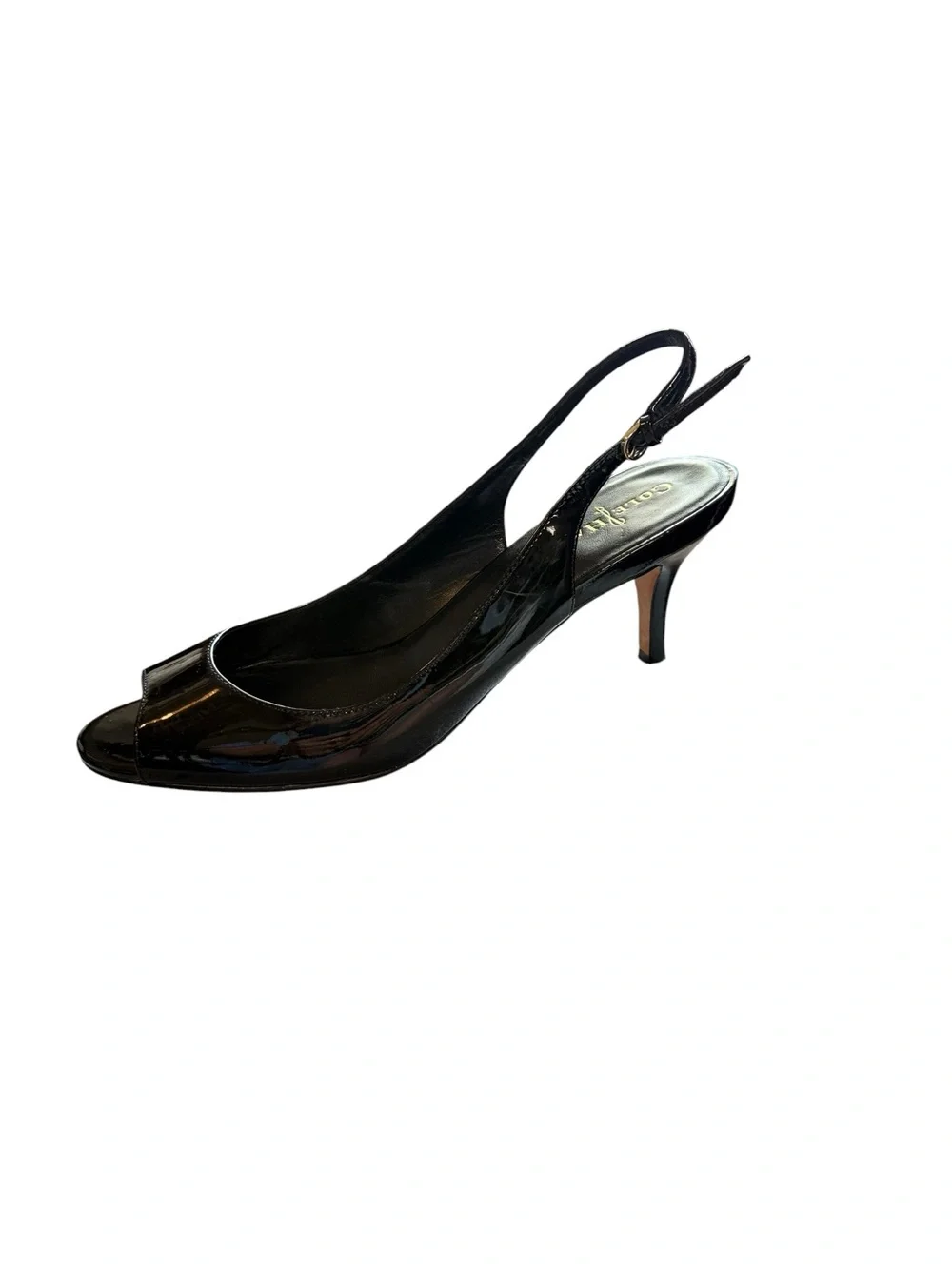 Cole Haan Nike Air Black Patent Leather Slingback Peep Toe Heels Size 10B